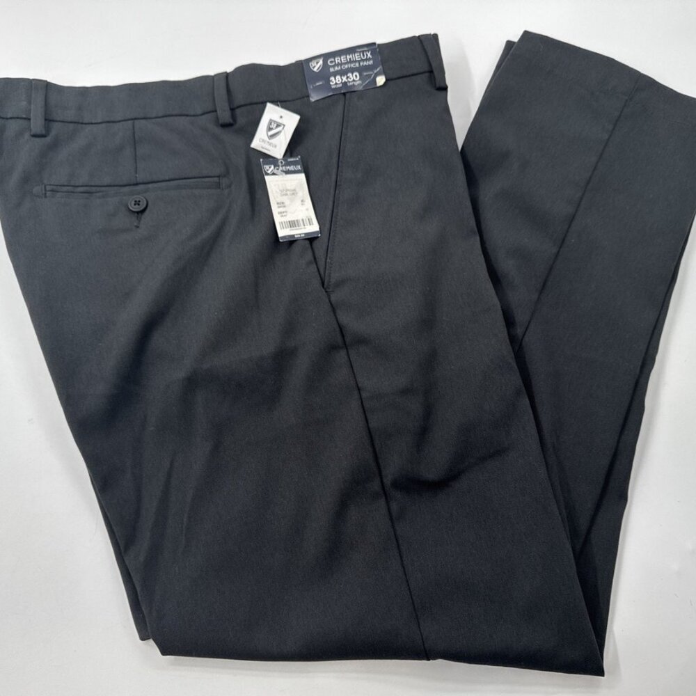 Cremieux Mens Dress Pants 38x30 Gray Slim Office Trousers Stretch Flat Front NEW